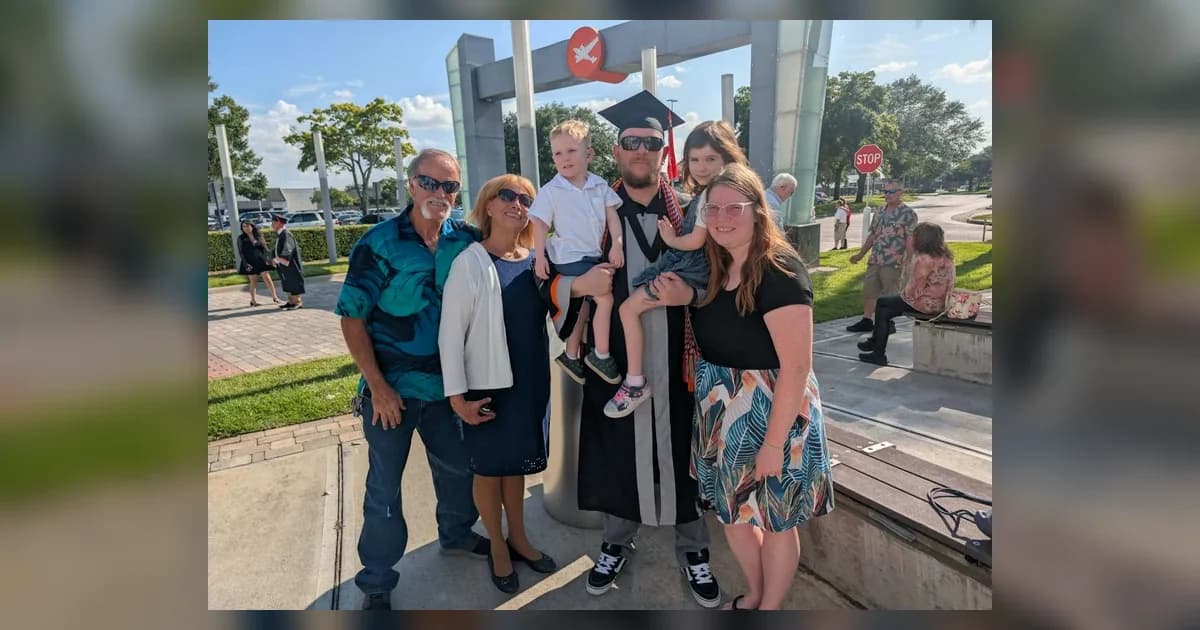 Ryan VerWey with family at Full Sail University graduation after completing the Web Development Bachelor of Science program