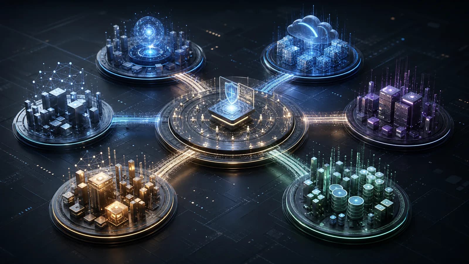 Enterprise AI competitor landscape showing multiple platform clusters connected to a central governed workflow layer